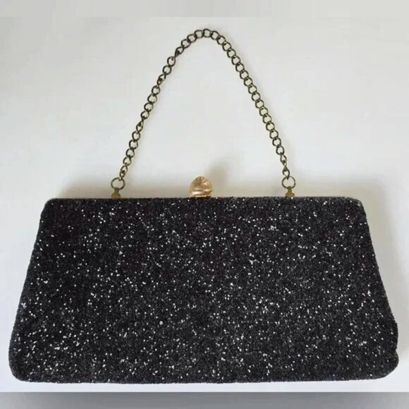 Handbags - Beautiful Vintage Sparkly Black Glitter Clutch Purse Wristlet
